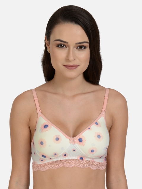 

mod & shy Off-White & Peach-Coloured Printed Non-Wired Lightly Padded Everyday Bra MS194