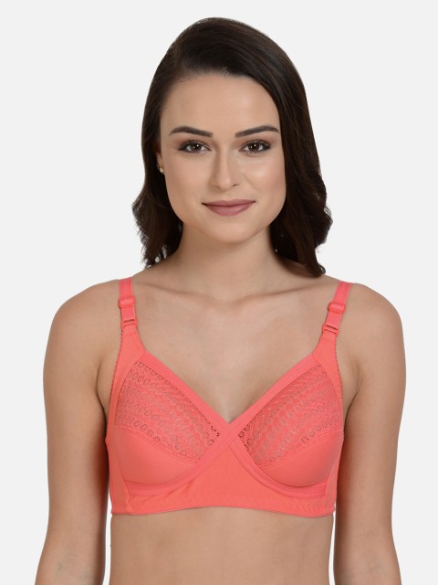 

mod & shy Peach-Coloured Lace Non-Wired Non Padded Everyday Bra MS175