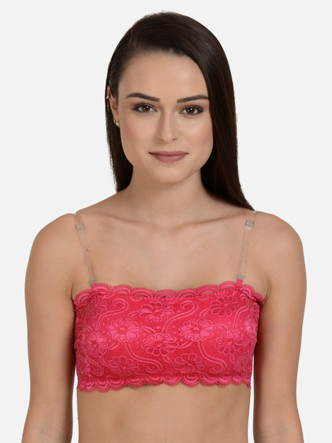 

mod & shy Pink Lace Non-Wired Lightly Padded Lace Bandeau Bra MS164