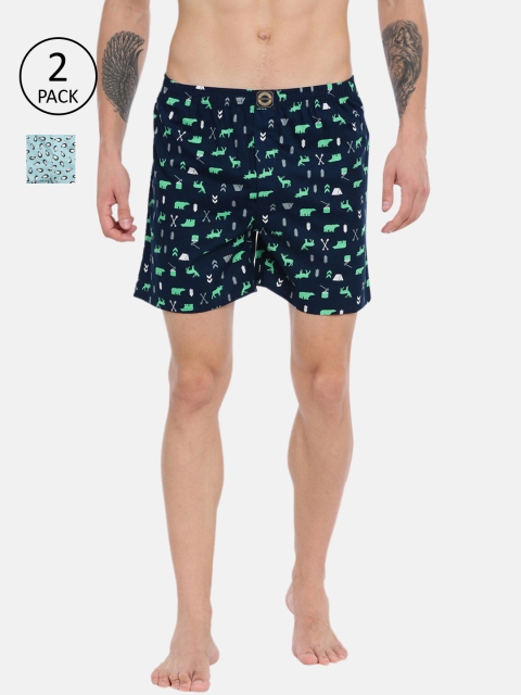 

Joven Men Pack of 2 Printed Pure Cotton Boxers JB2P-CMPG, Blue