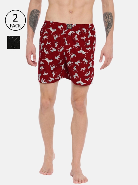 

Joven Men Pack of 2 Printed Pure Cotton Boxers JB2P-CRZB, Maroon