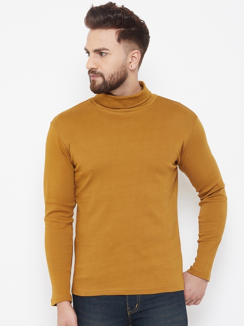 

Hypernation Men Mustard Yellow Solid Turtle Neck T-shirt