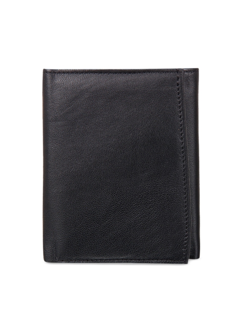 

LEISURES Men Black Solid Three Fold Leather Wallet