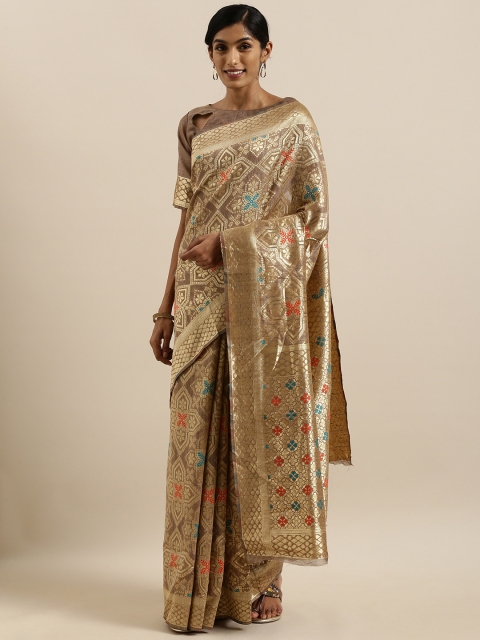 

SHAVYA Beige & Gold-Toned Pure Silk Woven Design Banarasi Saree