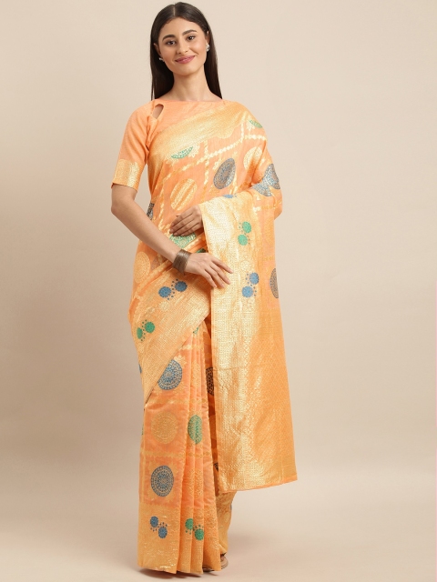 

SHAVYA Orange & Blue Pure Silk Woven Design Banarasi Saree