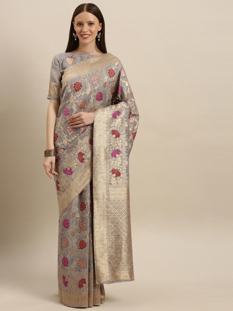 

SHAVYA Grey & Golden Pure Silk Woven Design Banarasi Saree
