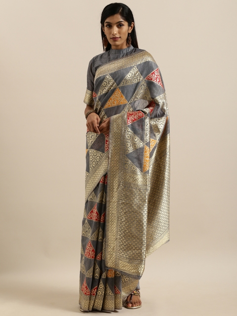 

SHAVYA Grey & Golden Pure Silk Woven Design Saree