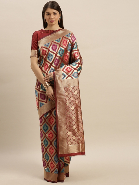

SHAVYA Maroon & Gold-Toned Pure Silk Woven Design Banarasi Saree