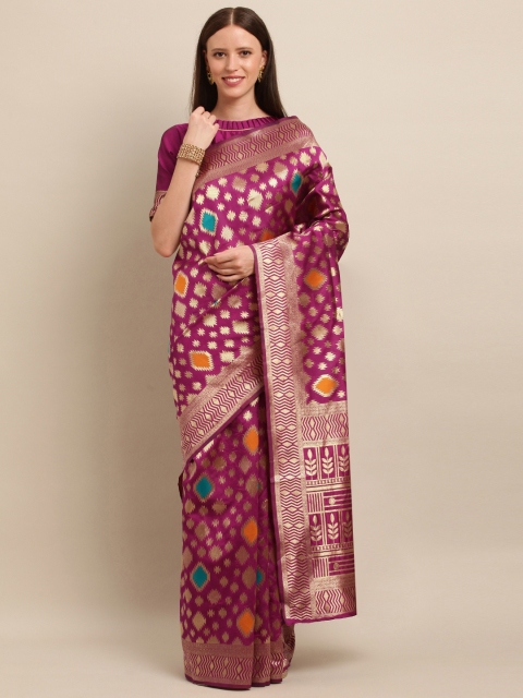 

SHAVYA Magenta Pink & Golden Pure Silk Woven Design Banarasi Saree