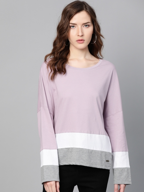 

Roadster Women Lavender & White Striped T-shirt