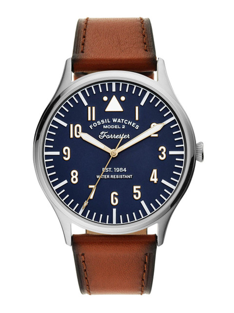 

Fossil Men Navy Blue Leather Analogue Watch FS5611