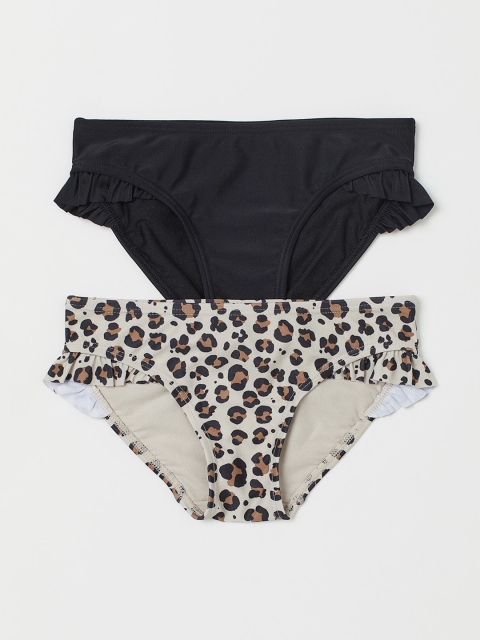 

H&M Girls 2-Pack Beige & Black Animal Printed Flounced Bikini Bottoms