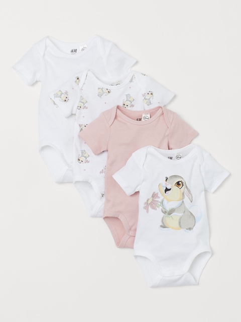 

H&M Kids 4-Pack White & Pink Printed Short-Sleeved Sustainable Bodysuits