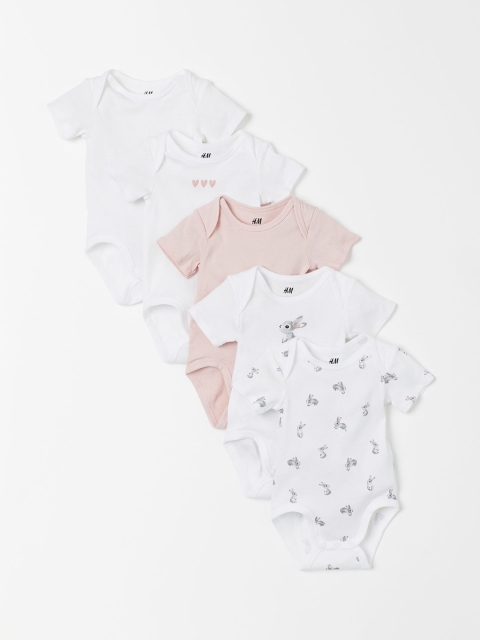 

H&M Kids Pack Of 5 White Printed Sustainable Bodysuits