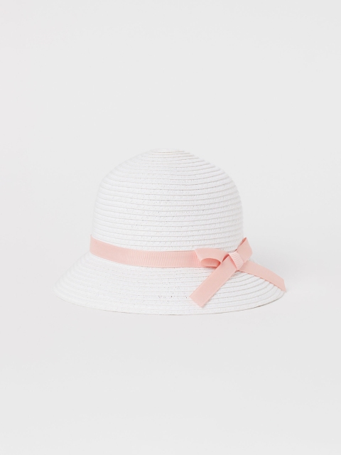 

H&M White Solid Bow-Detail Straw Hat