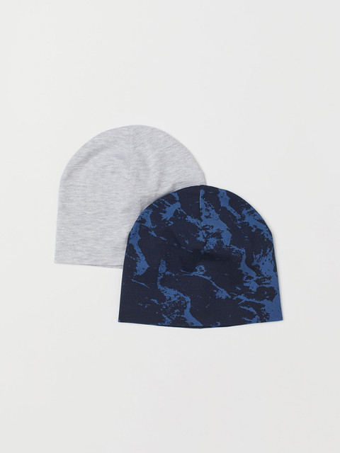 

H&M Boys Pack of 2 Navy Blue & Grey Melange Jersey Hats
