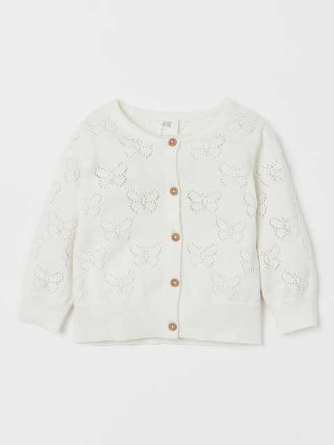 

H&M Girls White Pointelle-Knit Cardigan