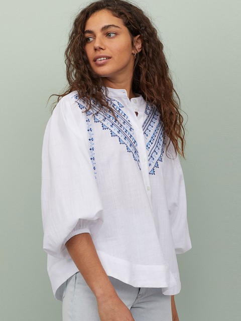 

H&M Women White Embroidered Blouse