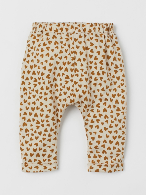 

H&M Unisex Kids Beige & Rust Brown Printed Slub Jersey Trousers