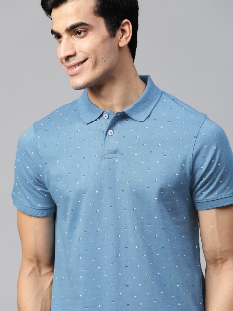

Mast & Harbour Men Blue & White Quirky Printed Polo Collar T-shirt