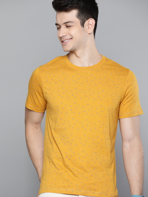 

Mast & Harbour Men Mustard Yellow & Blue Printed T-shirt