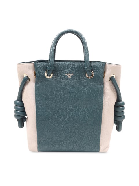 

Da Milano Green & Beige Colourblocked Leather Handheld Bag