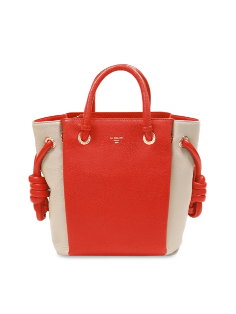 

Da Milano Red & Beige Colourblocked Leather Handheld Bag