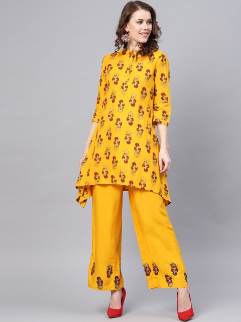 

Juniper Women Mustard & Maroon Printed A-Line Kurta