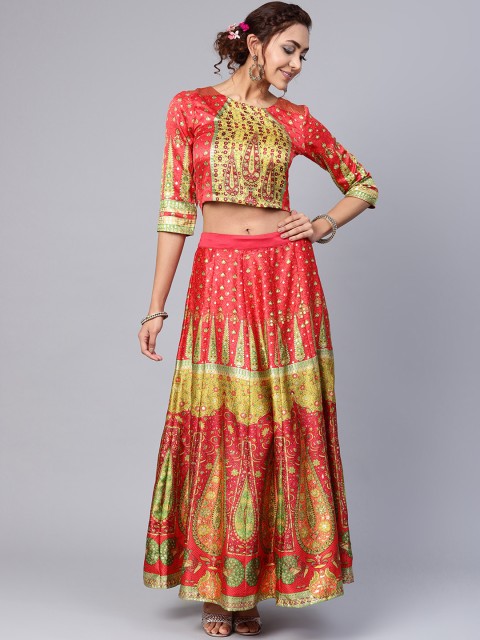 

Juniper Coral Pink & Green Ready to Wear Lehenga with Blouse