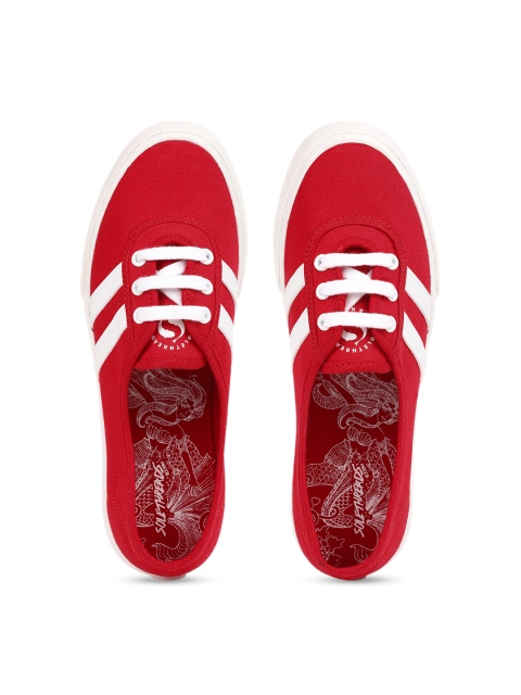 

Solethreads Women Red Striped Sneakers