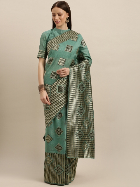 

SHAVYA Turquoise Blue & Beige Pure Silk Woven Design Banarasi Saree