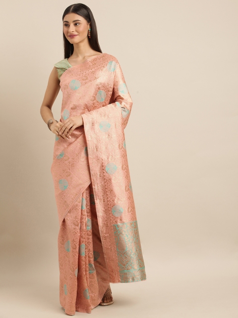 

SHAVYA Peach-Coloured & Beige Pure Silk Woven Design Banarasi Saree