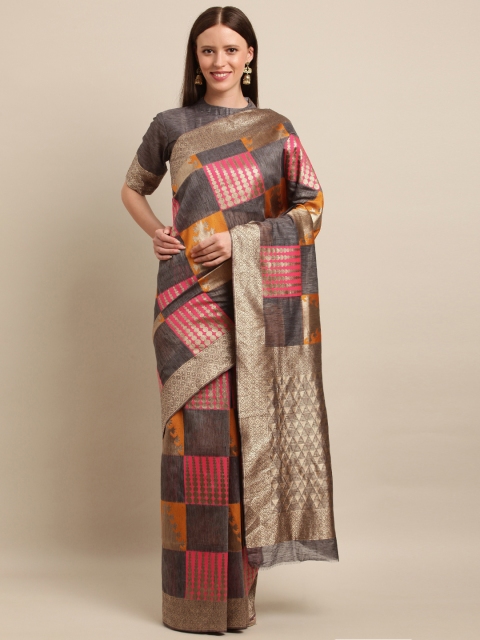 

SHAVYA Grey & Pink Pure Silk Woven Design Banarasi Saree