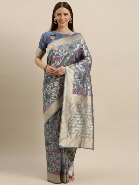 

SHAVYA Blue & Golden Pure Silk Woven Design Banarasi Saree