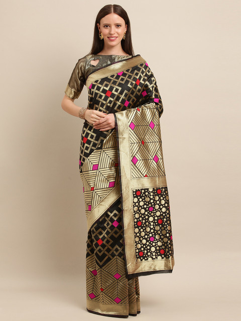 

SHAVYA Black & Golden Pure Silk Woven Design Banarasi Saree