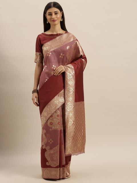 

SHAVYA Maroon & Gold-Coloured Pure Silk Woven Design Banarasi Saree