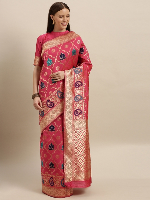 

SHAVYA Pink & Golden Pure Silk Woven Design Banarasi Saree