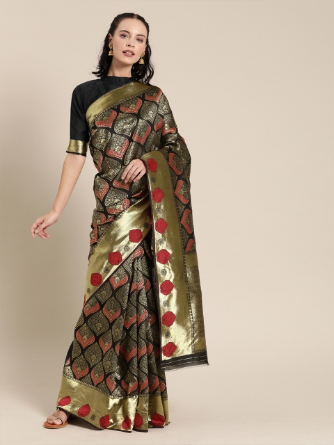 

SHAVYA Black & Golden Pure Silk Woven Design Banarasi Saree