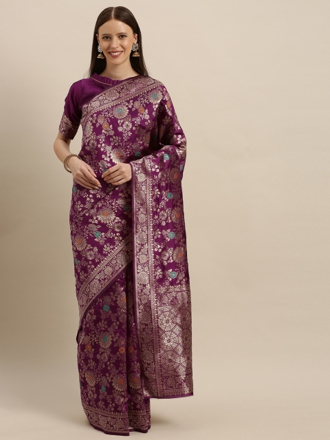 

SHAVYA Purple & Golden Pure Silk Woven Design Banarasi Saree