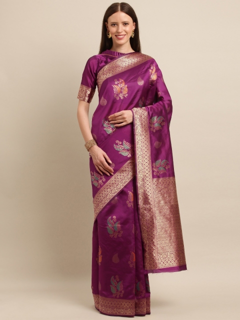 

SHAVYA Magenta Pink & Gold-Coloured Pure Silk Woven Design Banarasi Saree