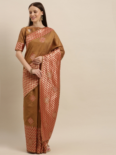 

SHAVYA Rust Orange & Gold-Toned Pure Silk Woven Design Banarasi Saree