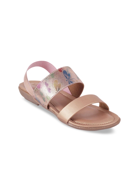 

Kittens Girls Rose Gold-Toned & Blue Printed Open Toe Flats