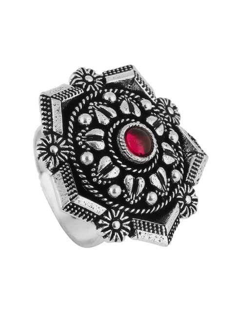 

Adwitiya Collection Silver-Plated Pink Adjustable Finger Ring