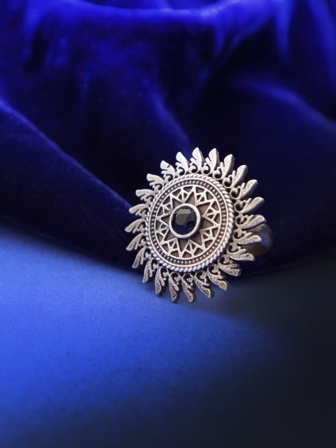 

Adwitiya Collection Oxidized Silver-Plated & Black Stone-Studded Adjustable Finger