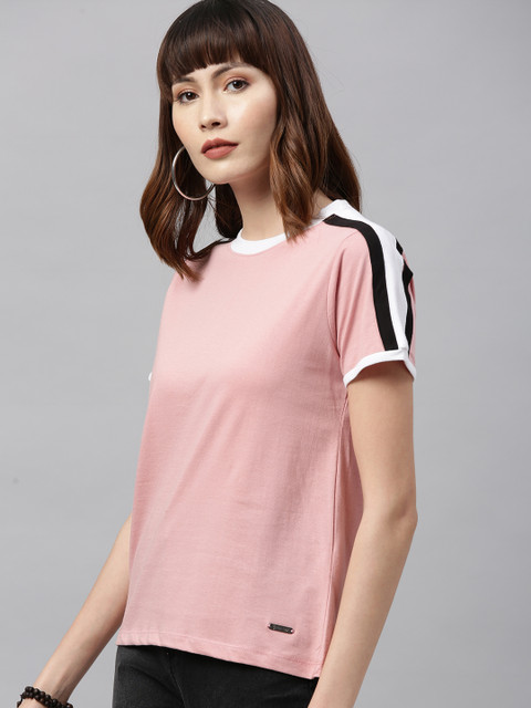 

Roadster Women Pink Solid Round Neck T-shirt