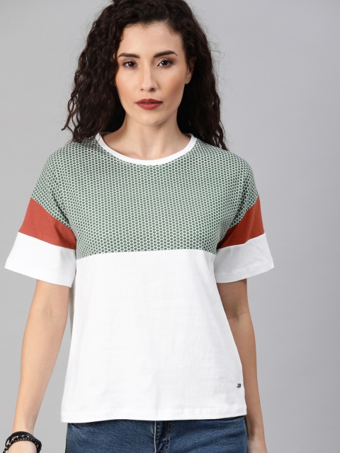 

Roadster Women White & Grey Colourblocked Round Neck T-shirt