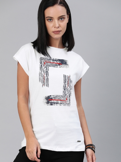 

Roadster Women White & Black Printed Round Neck T-shirt