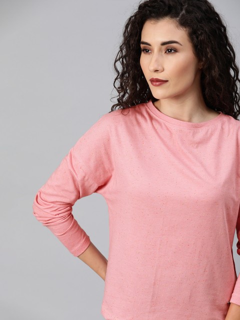 

Roadster Women Pink Solid Round Neck T-shirt