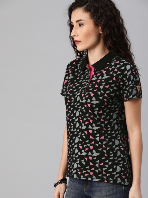 

Roadster Women Black & Sea Green Printed Round Neck T-shirt
