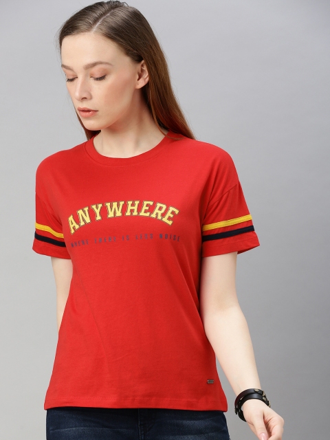 

Roadster Women Red Printed Round Neck T-shirt